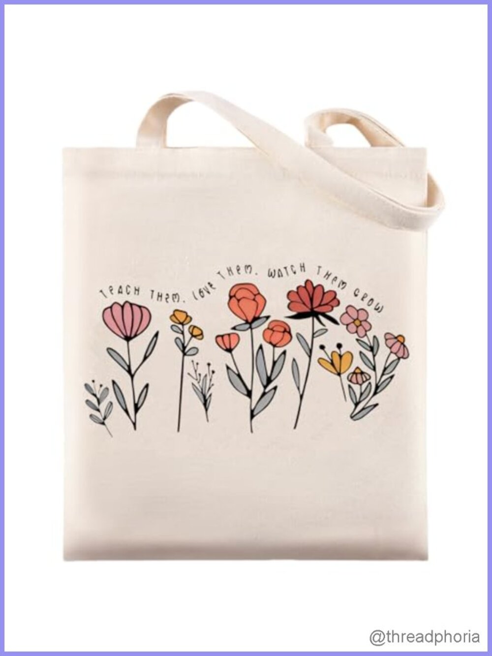 Canvas Tote Bag Flower Print Teacher Gift Shoulder Bag